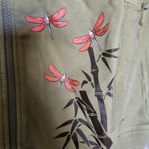 Acacia womens 2 Piece Sweatsuit green w/ dragonfly print pockets sz medium EUC - Picture 6 of 16